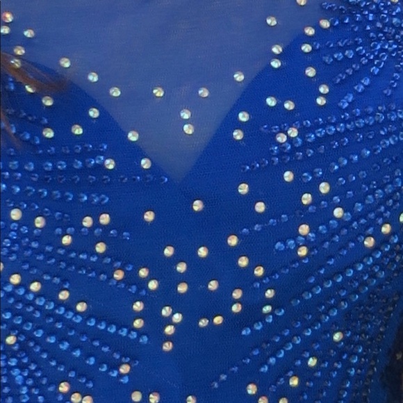 Royal Blue Sequinned Bodice Backless Prom Dress - Picture 3 of 12
